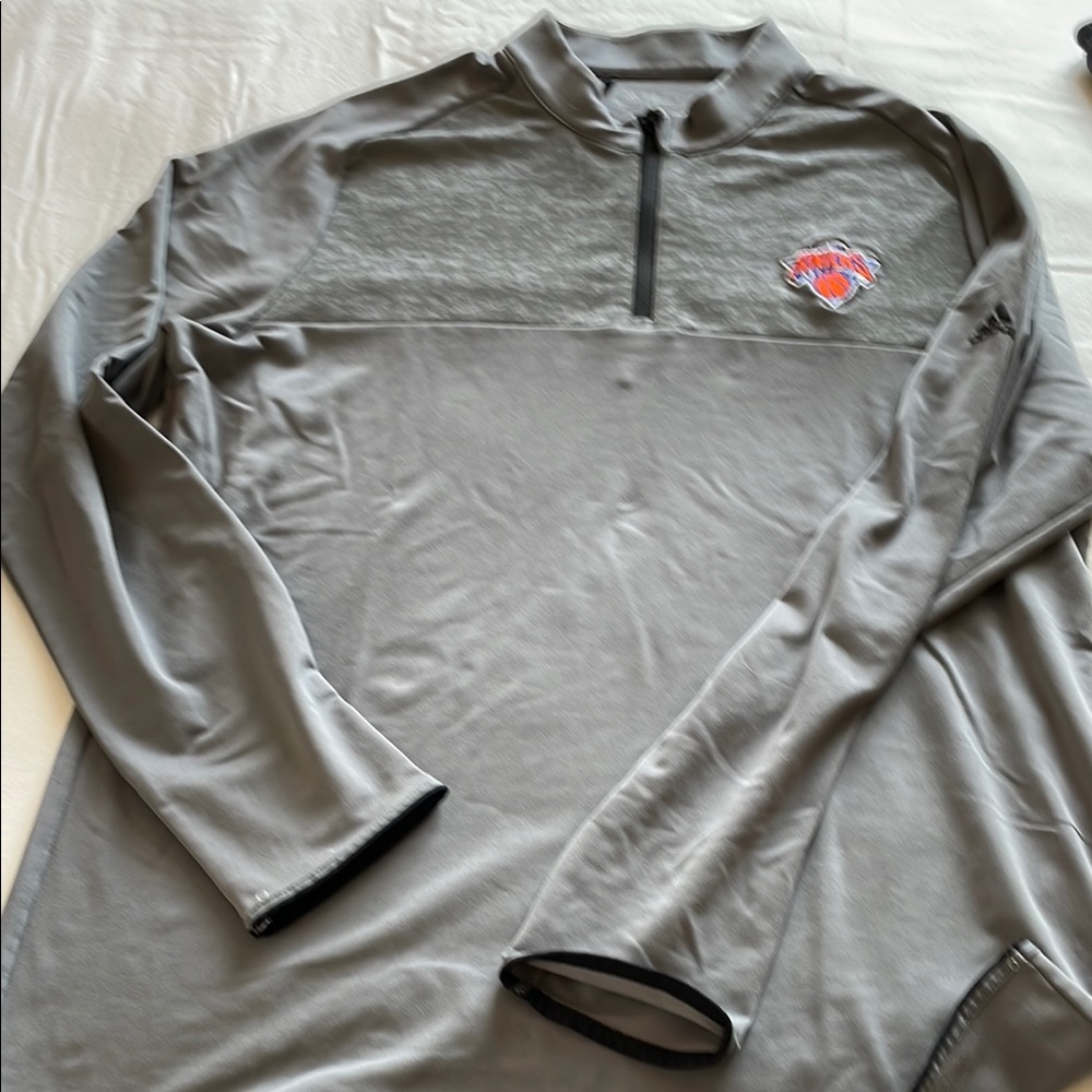 NY Knicks Adidas Gray Lightweight Shirt Jacket with Mock Neck